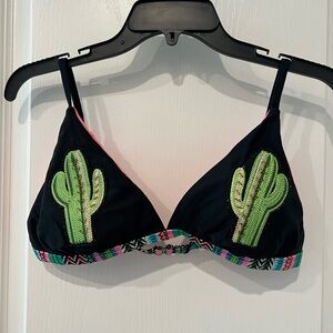 Black Bikini Top with Cactus Design
